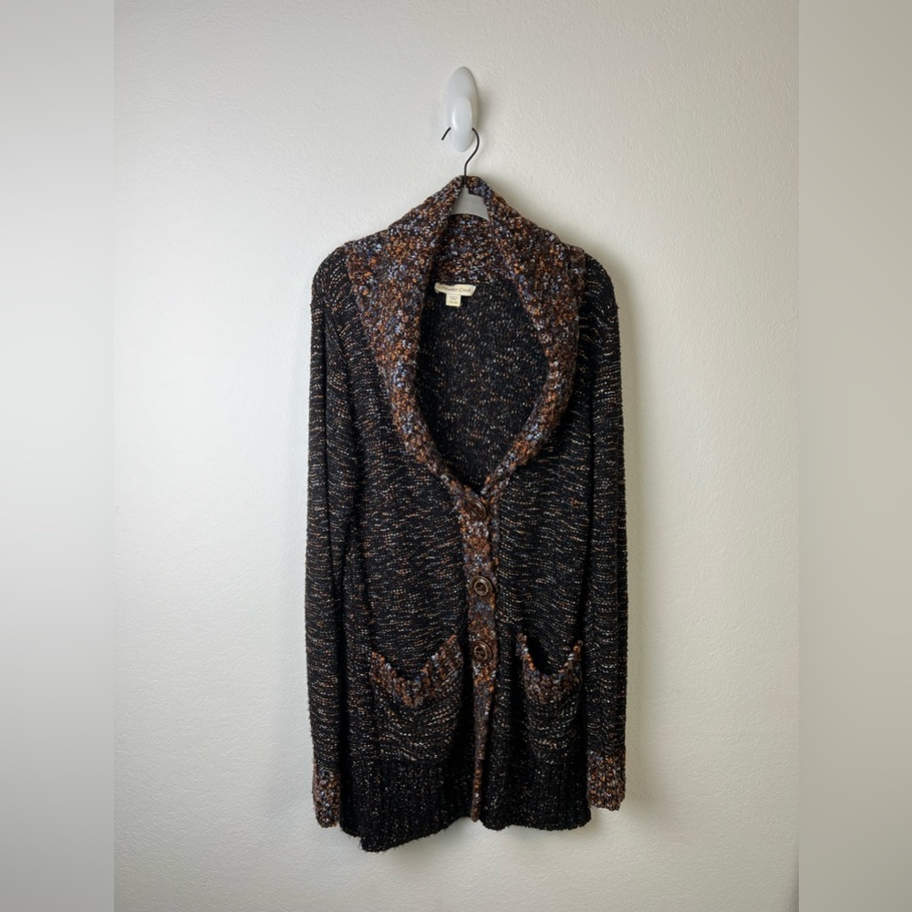 Coldwater Creek Brown Blue Gray Textured Duster Cardigan Office Fall Sweater
